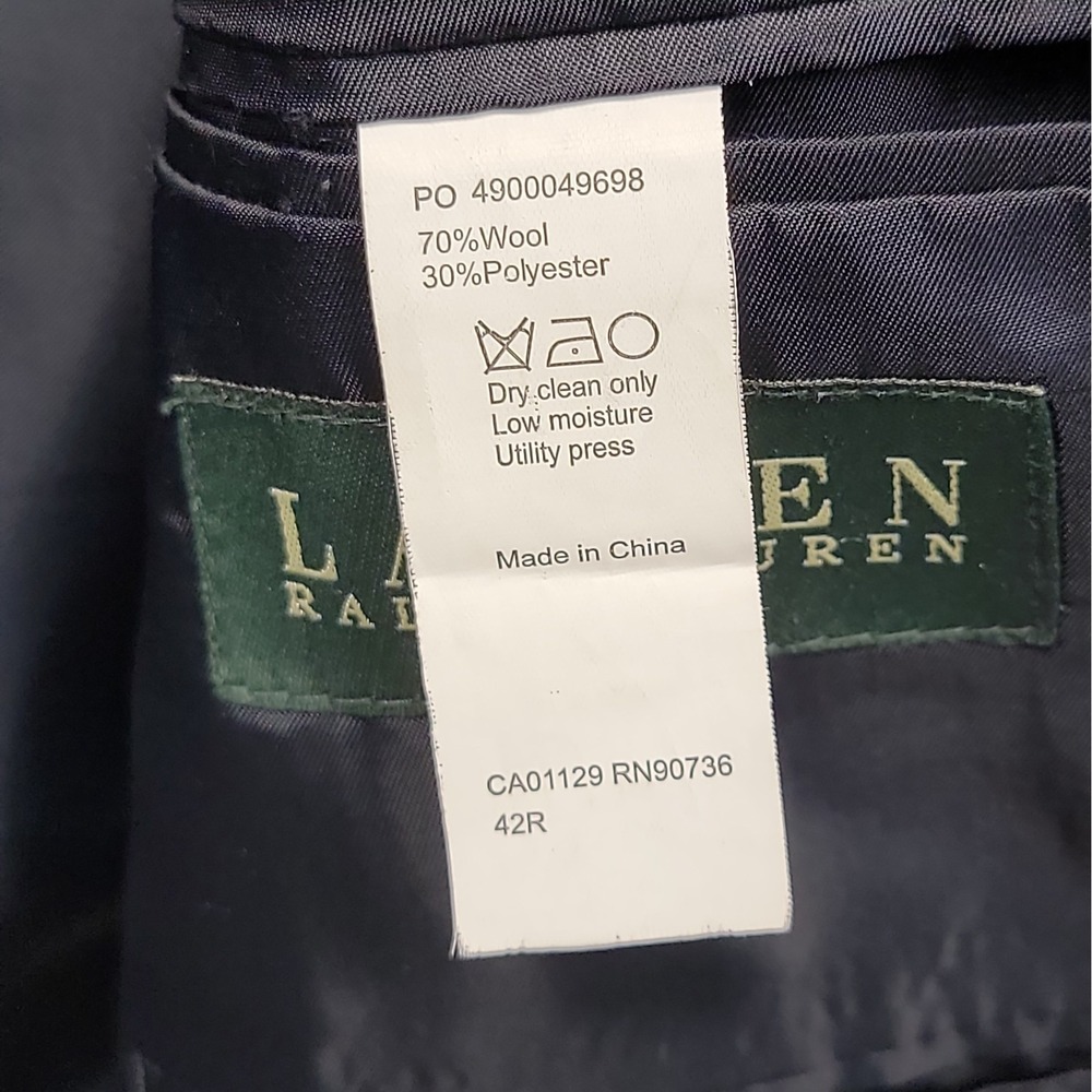 Lauren Ralph Lauren Men 42R Wool Blazer Sport Coat Jacket Navy Blue Gold Button - Picture 15 of 15
